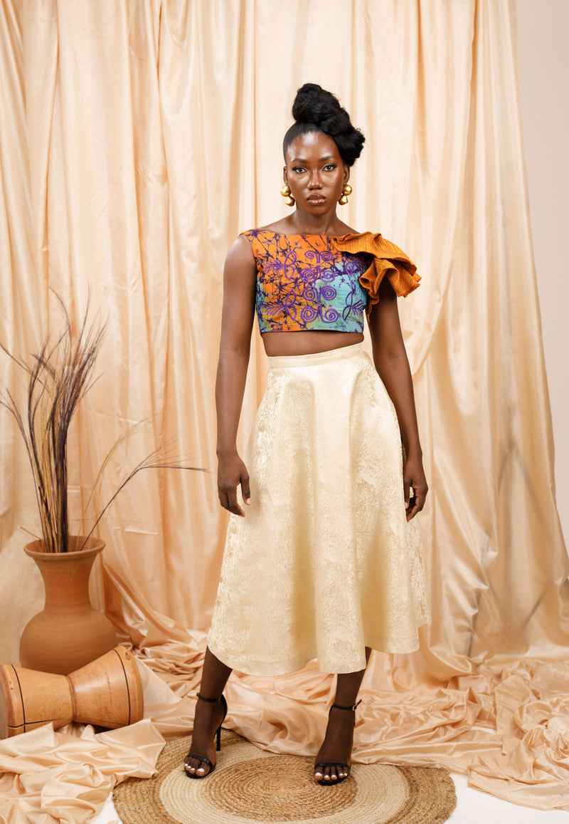 One Shoulder Ruffle Top with Midi Skirt Aya Morrison